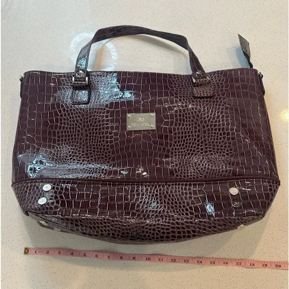 JM New York Burgundy Tote Travel Tech Business Bag Croc Pattern, Large - Picture 8 of 10
